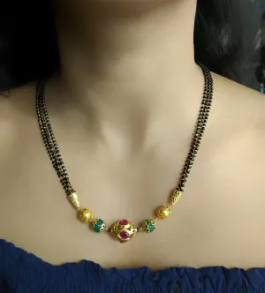 Short Mangalsutra Designs Gold Plated Latest Red Stone Green Beads Mangalsutra