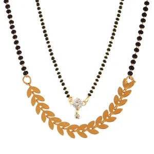 Short Mangalsutra Designs Gold Plated Latest Round American Diamond & Eila Leaf Two Mangalsutra