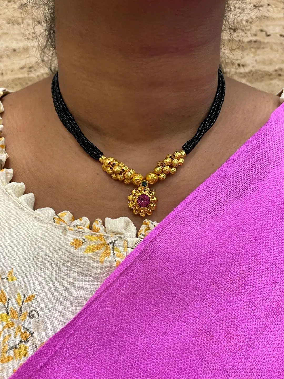 Short Mangalsutra Designs Gold Plated Latest Thushi Kolhapuri Mangalsutra