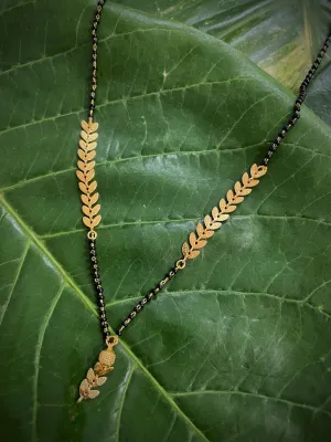 Short Mangalsutra Designs Gold Plated Leaf Design Pendant & Chain with Latkan (20 Inches)