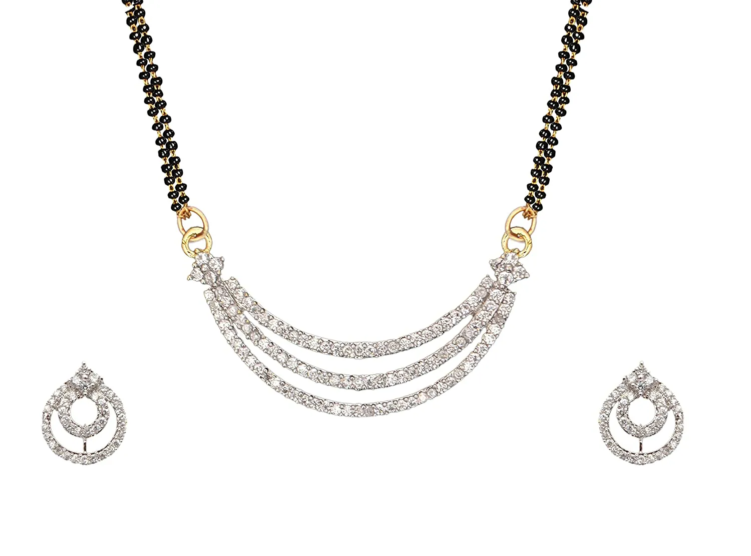 Short Mangalsutra Designs Set Gold Plated Latest American Diamond Mangalsutra & Earrings
