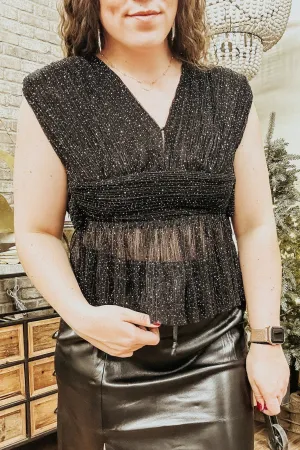 Silver Sparkle Peplum Plunge Top