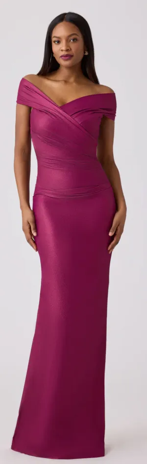 Stretch Metallic Off The Shoulder Gown