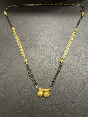 Traditional Gold Plated Long Mangalsutra Vati Pendant with Leafy Design Chain & Miniature Beads (30 Inches)
