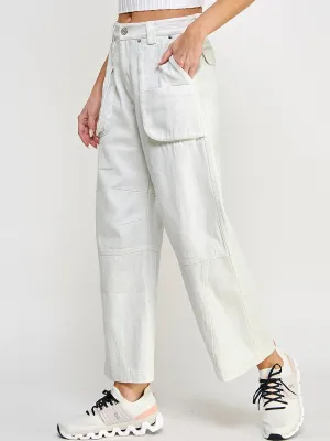 WOMEN'S BUTTON CLOSURE POCKETS WIDE LEG SHIMMER PANTS