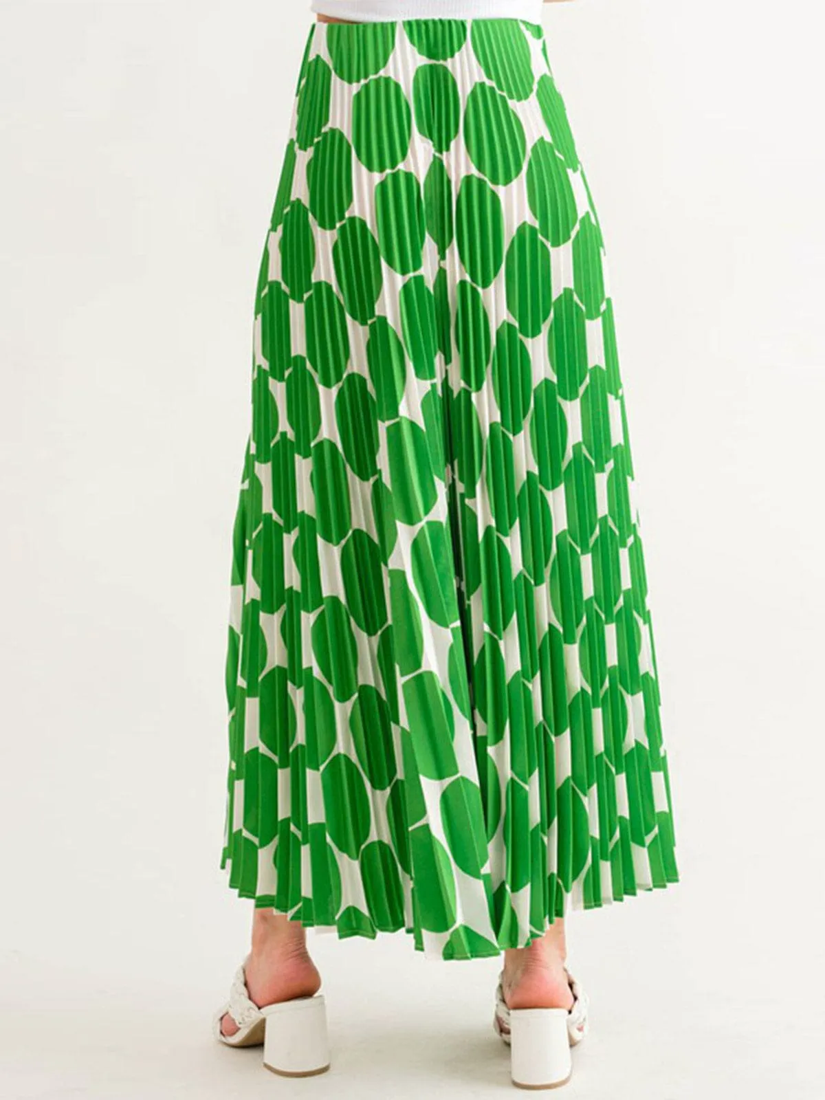 WOMEN'S ELASTIC WAIST PLEATED PRINTED MAXI SKIRT