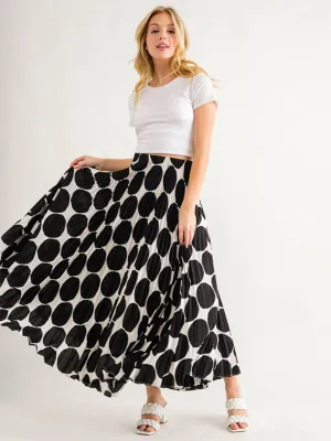 WOMEN'S ELASTIC WAIST PLEATED PRINTED MAXI SKIRT