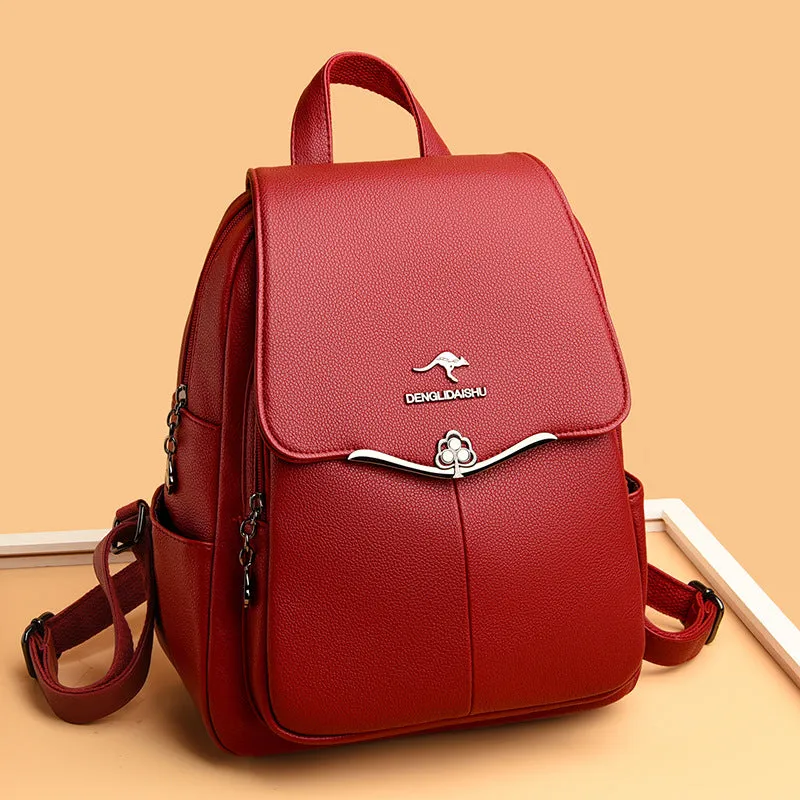 Women's Kangaroo Fashion Soft Leather Large Capacity Backpacks