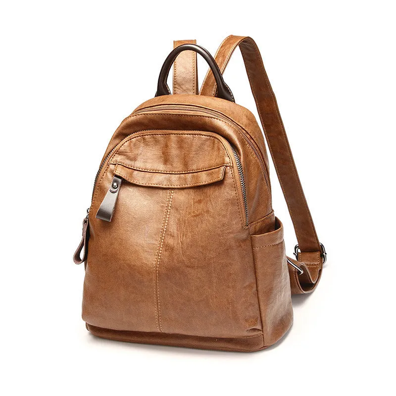 Women's Korean Fashionable Stylish Soft Leather Simple Backpacks