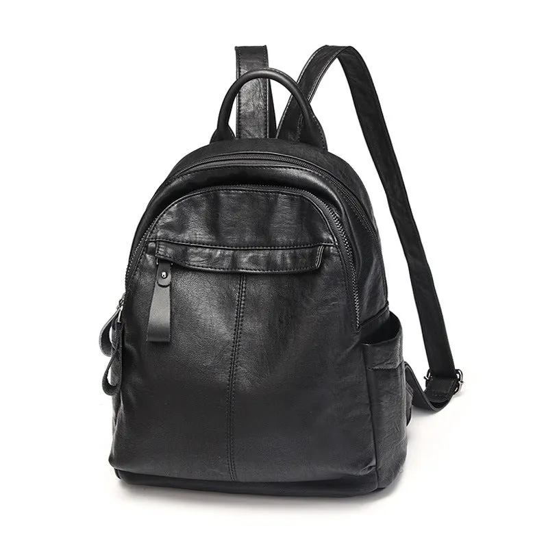 Women's Korean Fashionable Stylish Soft Leather Simple Backpacks