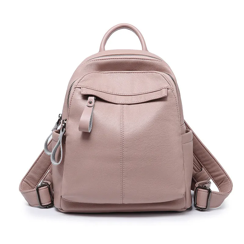 Women's Korean Fashionable Stylish Soft Leather Simple Backpacks