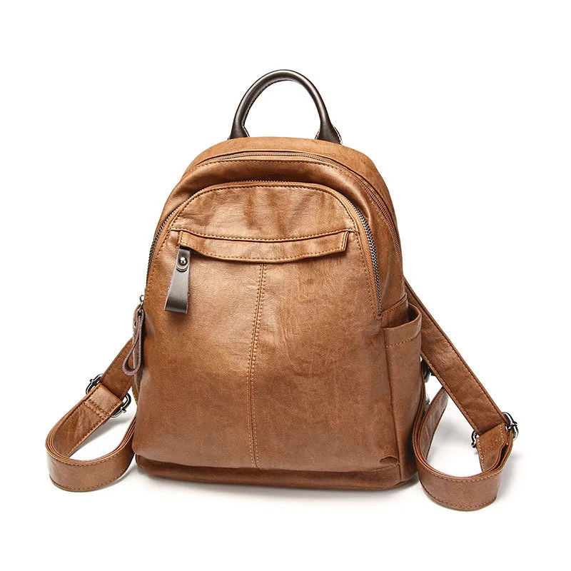 Women's Korean Fashionable Stylish Soft Leather Simple Backpacks