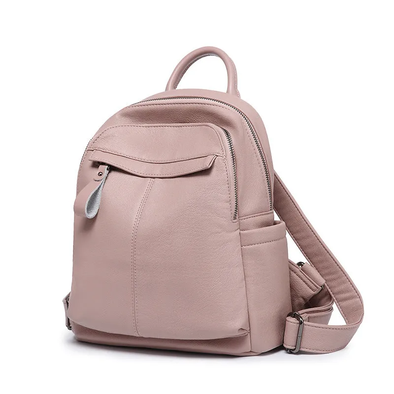 Women's Korean Fashionable Stylish Soft Leather Simple Backpacks
