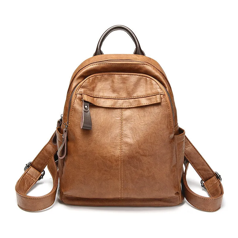 Women's Korean Fashionable Stylish Soft Leather Simple Backpacks