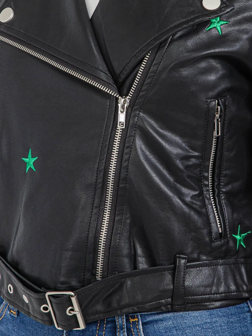 WOMEN'S LONG SLEEVE BUTTON CLOSURE FRONT POCKET PU PLEATHER JACKET