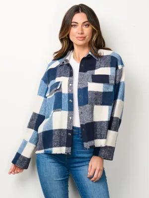 WOMEN'S LONG SLEEVE BUTTON CLOSURE PLAID JACKET