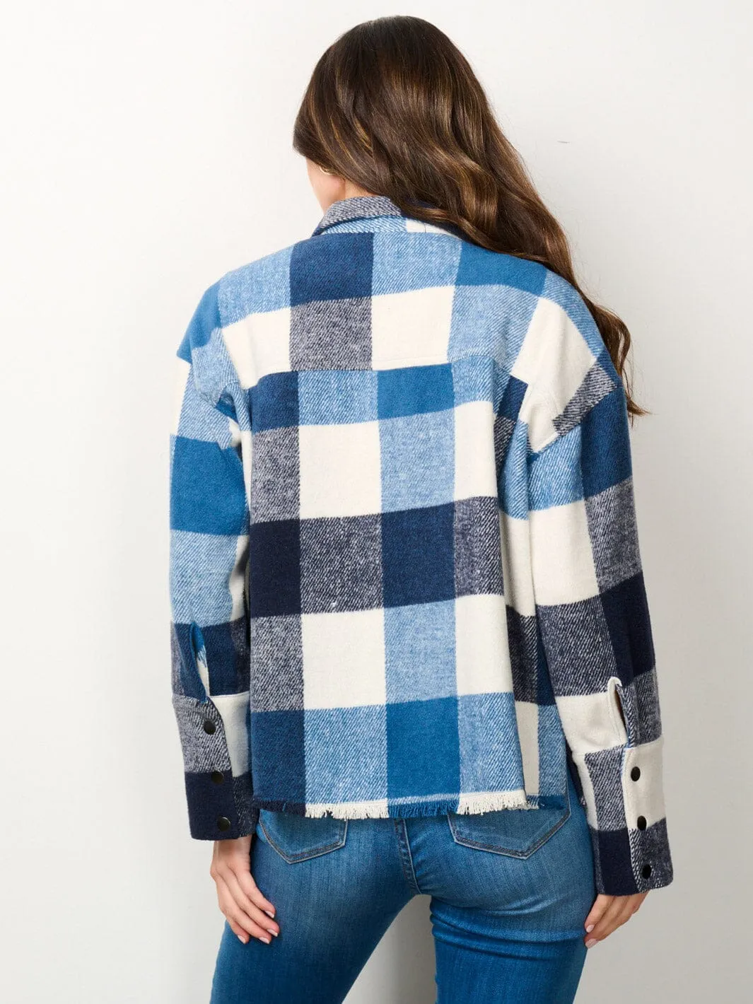 WOMEN'S LONG SLEEVE BUTTON CLOSURE PLAID JACKET
