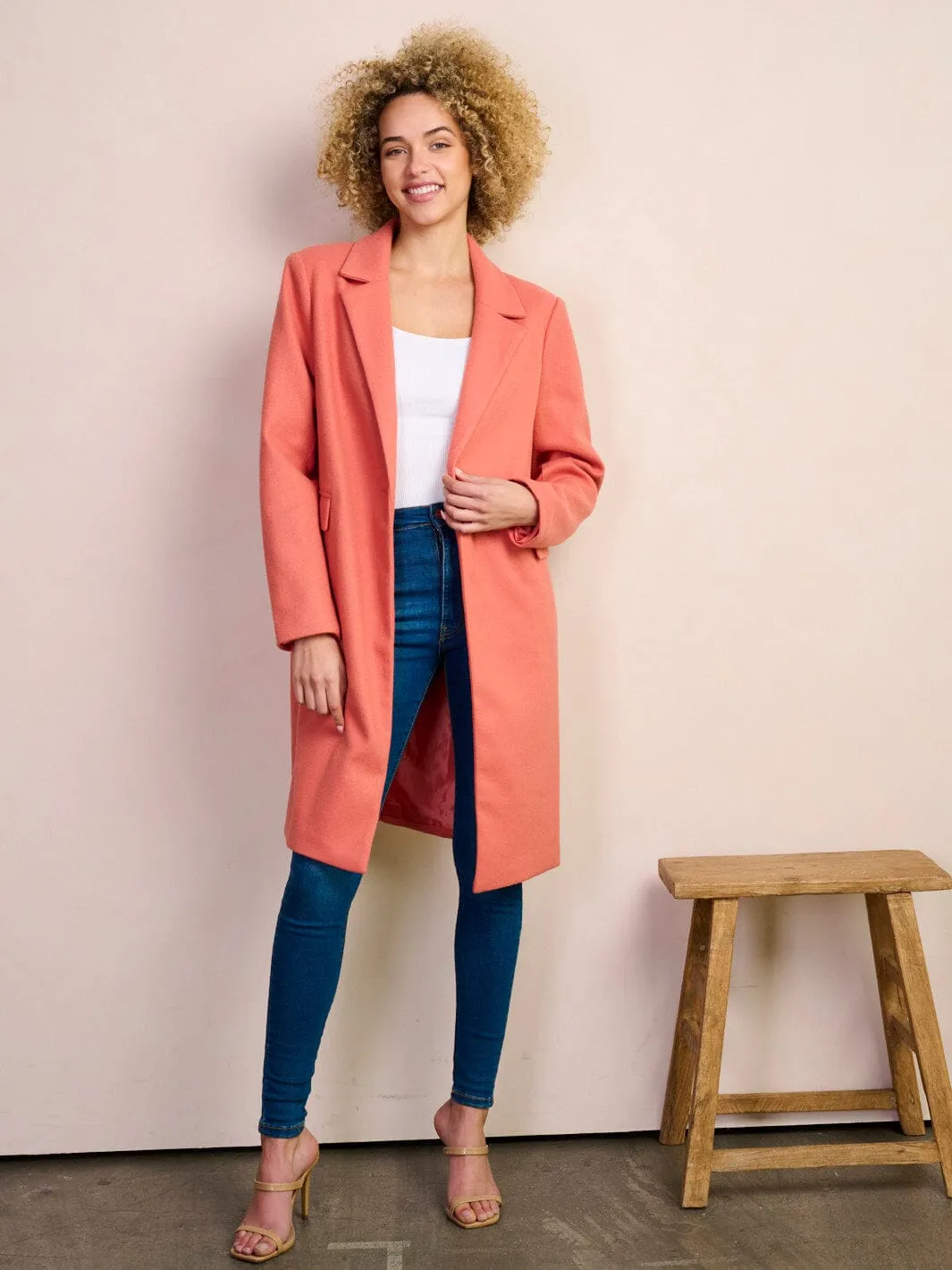 WOMEN'S LONG SLEEVE BUTTON CLOSURE POCKETS COAT