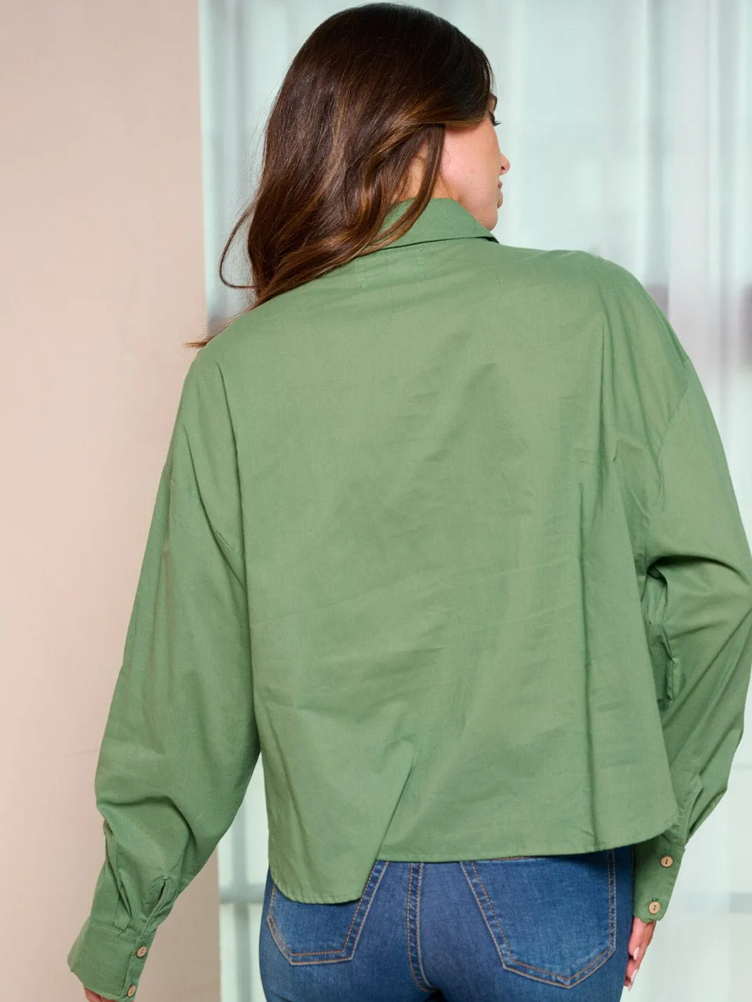 WOMEN'S LONG SLEEVE BUTTON UP FRONT POCKET BLOUSE TOP