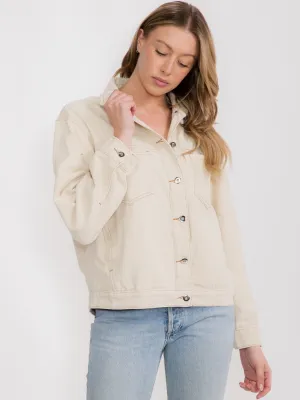 WOMEN'S LONG SLEEVE BUTTON UP FRONT POCKETS DENIM JACKET