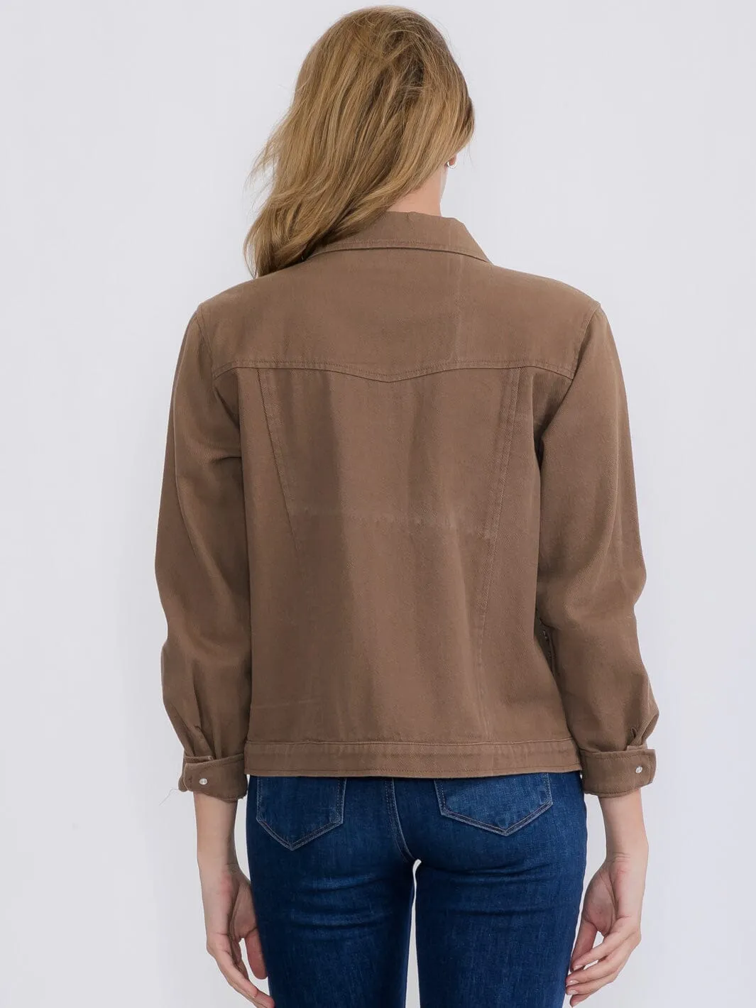 WOMEN'S LONG SLEEVE BUTTON UP FRONT POCKETS DENIM JACKET