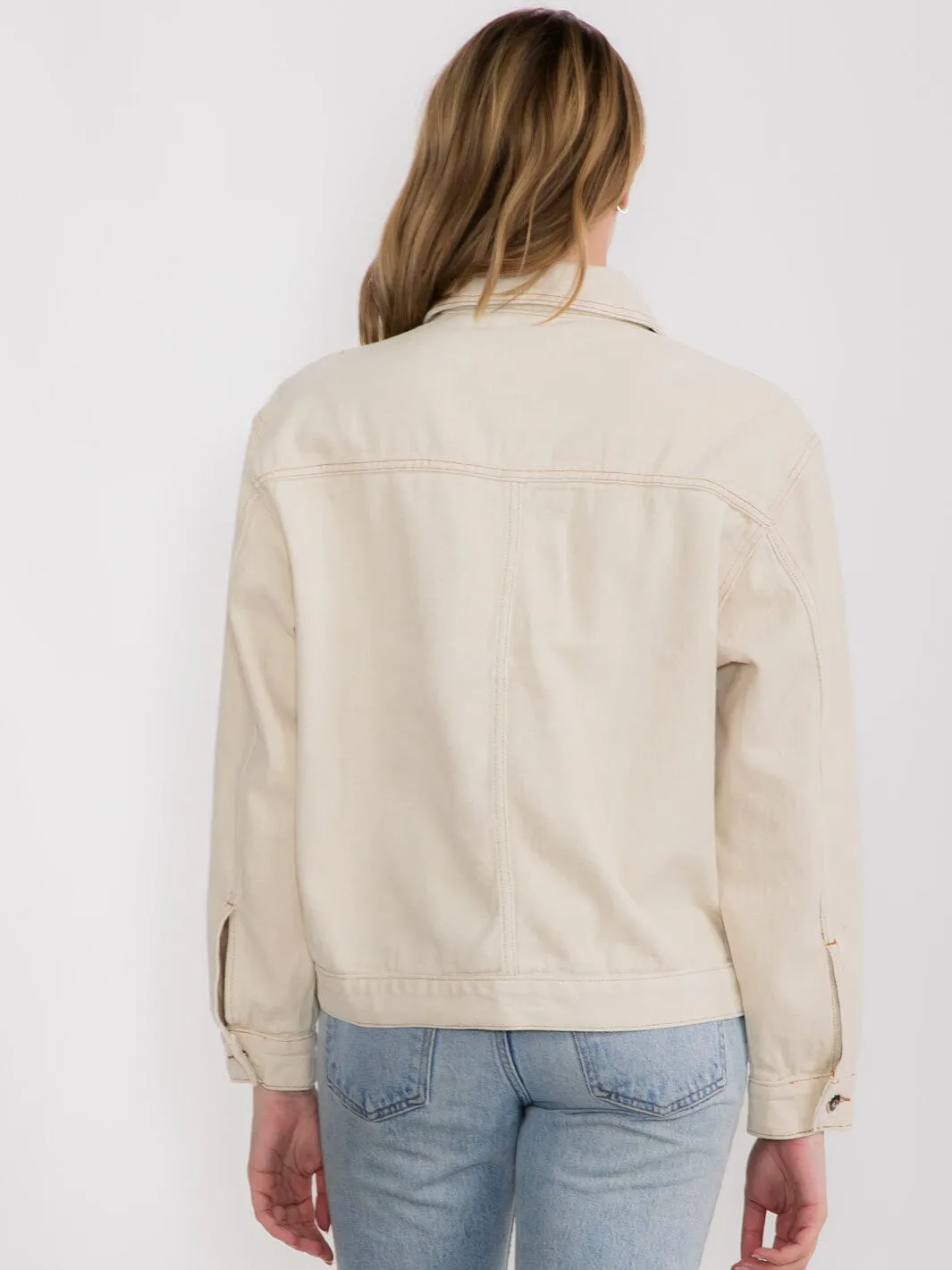 WOMEN'S LONG SLEEVE BUTTON UP FRONT POCKETS DENIM JACKET