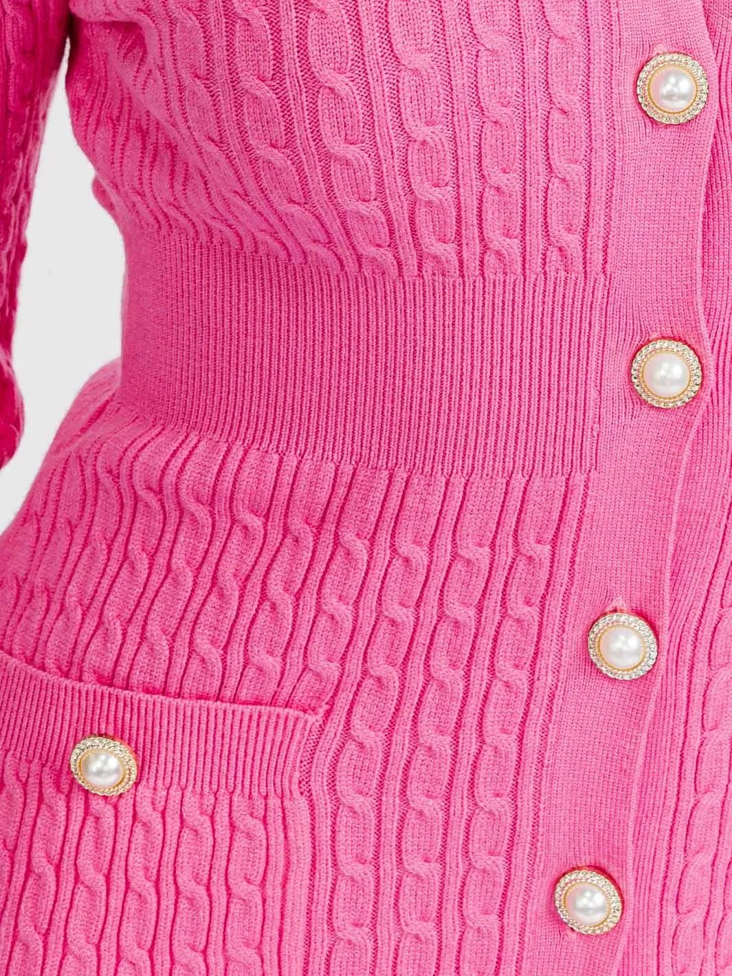 WOMEN'S LONG SLEEVE BUTTON UP FRONT POCKETS KNIT MINI DRESS