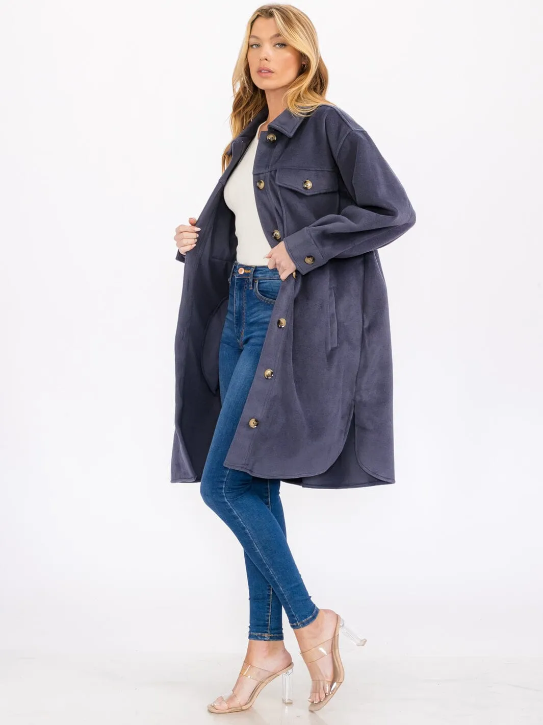 WOMEN'S LONG SLEEVE BUTTON UP FRONT POCKETS LONG COAT
