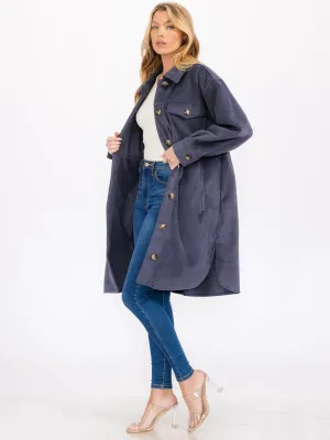 WOMEN'S LONG SLEEVE BUTTON UP FRONT POCKETS LONG COAT