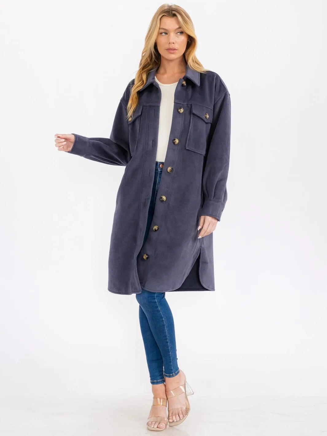 WOMEN'S LONG SLEEVE BUTTON UP FRONT POCKETS LONG COAT