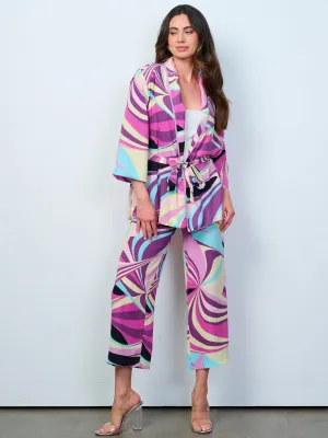 WOMEN'S LONG SLEEVE CARDIGAN & BUTTON CLOSURE PANTS MULTI PRINT 2PC.SET
