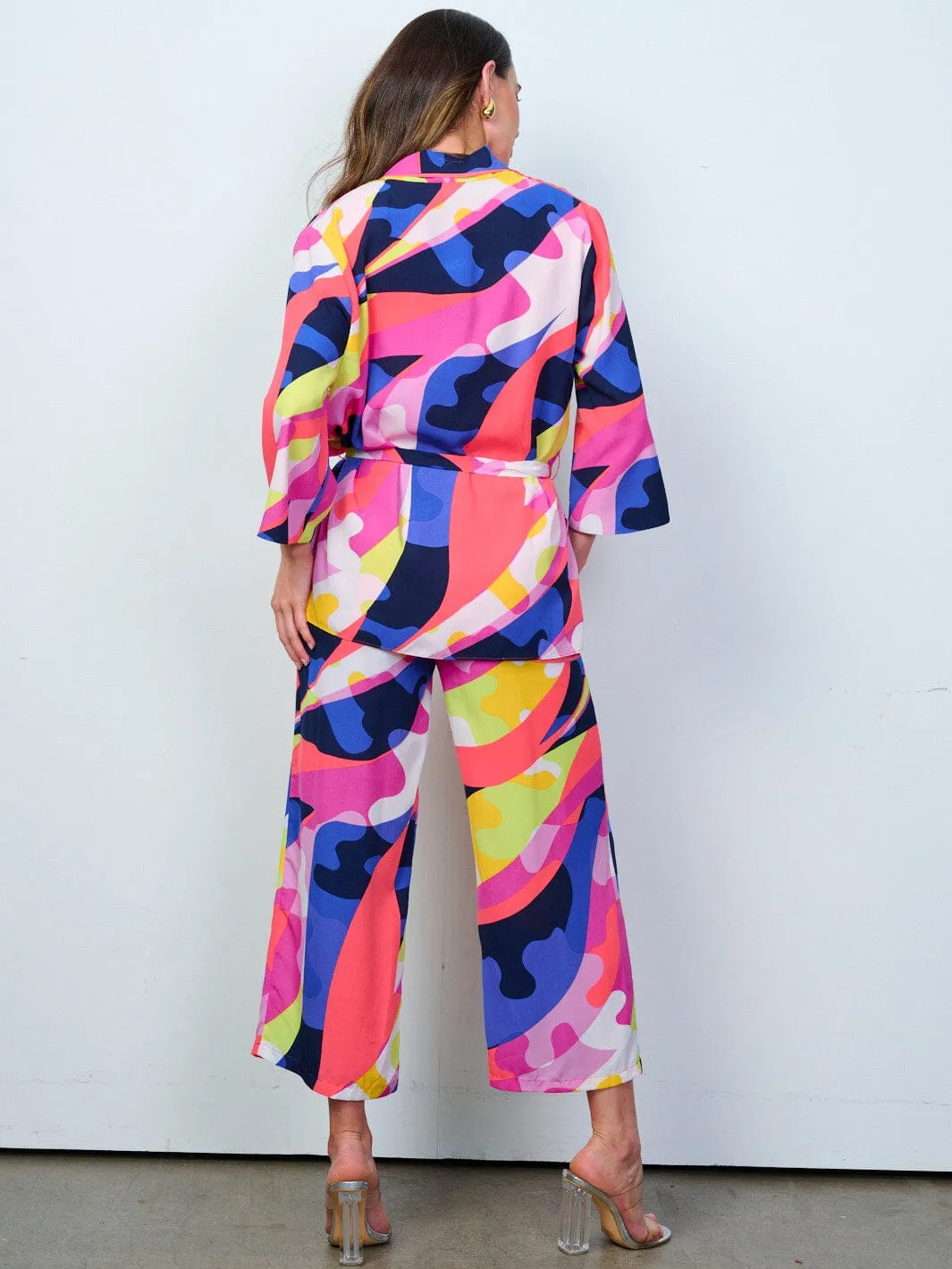 WOMEN'S LONG SLEEVE CARDIGAN & BUTTON CLOSURE PANTS MULTI PRINT 2PC.SET