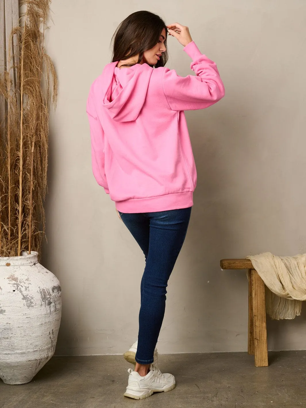 WOMEN'S LONG SLEEVE FRONT POCKETS PULLOVER HOODED SWEATER
