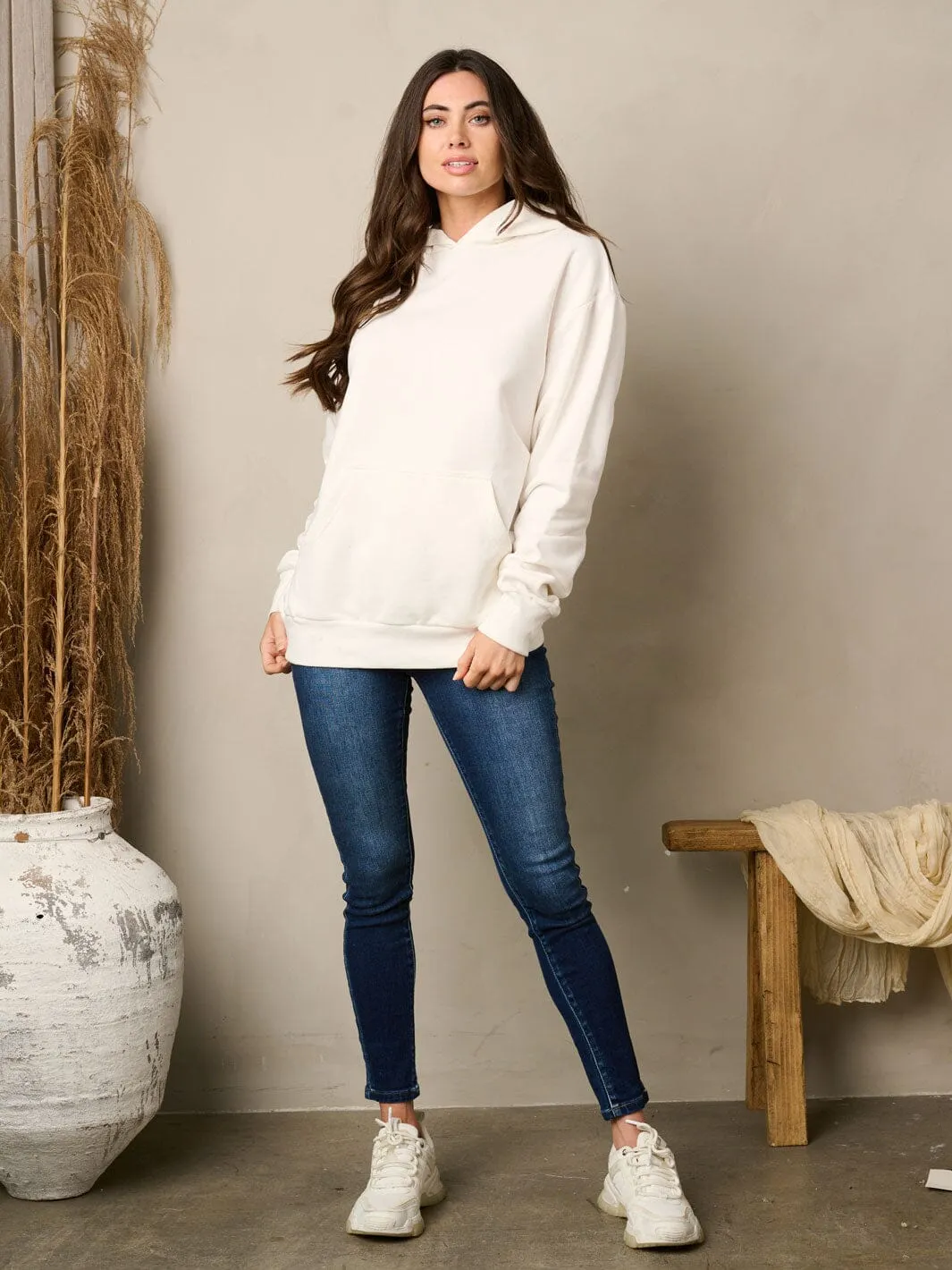 WOMEN'S LONG SLEEVE FRONT POCKETS PULLOVER HOODED SWEATER