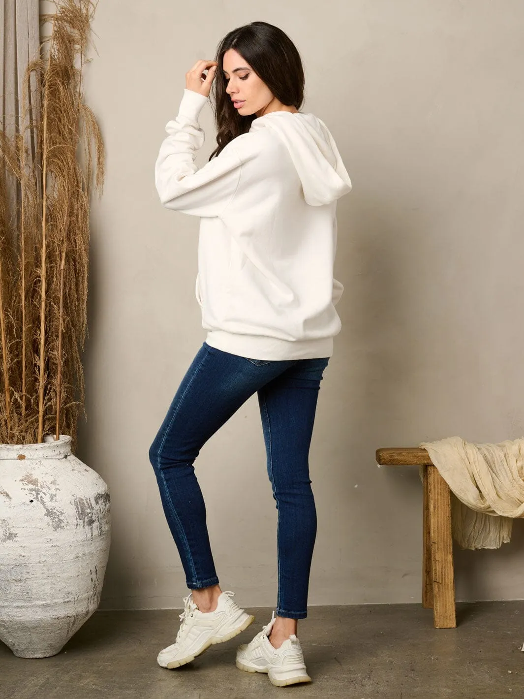 WOMEN'S LONG SLEEVE FRONT POCKETS PULLOVER HOODED SWEATER