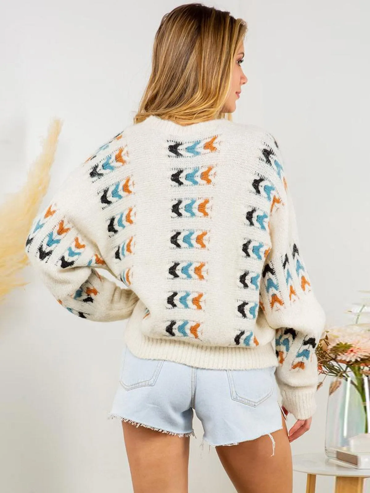 WOMEN'S LONG SLEEVE MULTI COLORS KNIT SWEATER