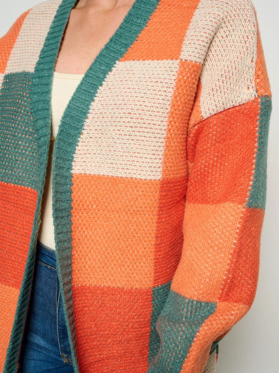 WOMEN'S LONG SLEEVE OPEN FRONT COLORBLOCK CARDIGAN