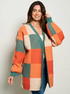 WOMEN'S LONG SLEEVE OPEN FRONT COLORBLOCK CARDIGAN