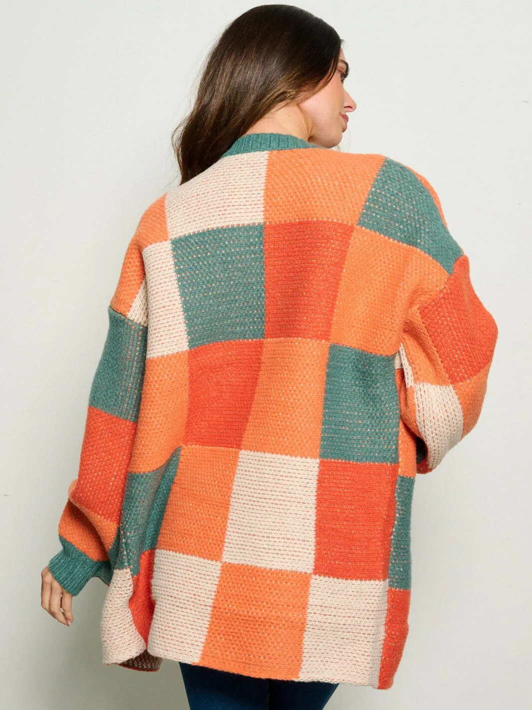 WOMEN'S LONG SLEEVE OPEN FRONT COLORBLOCK CARDIGAN