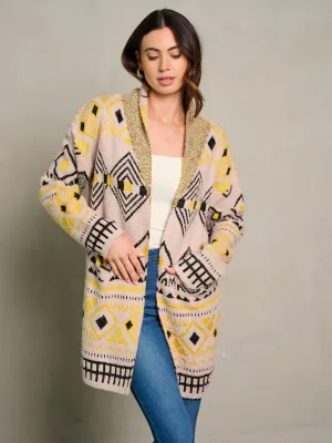 WOMEN'S LONG SLEEVE OPEN FRONT POCKETS COLORBLOCK CARDIGAN