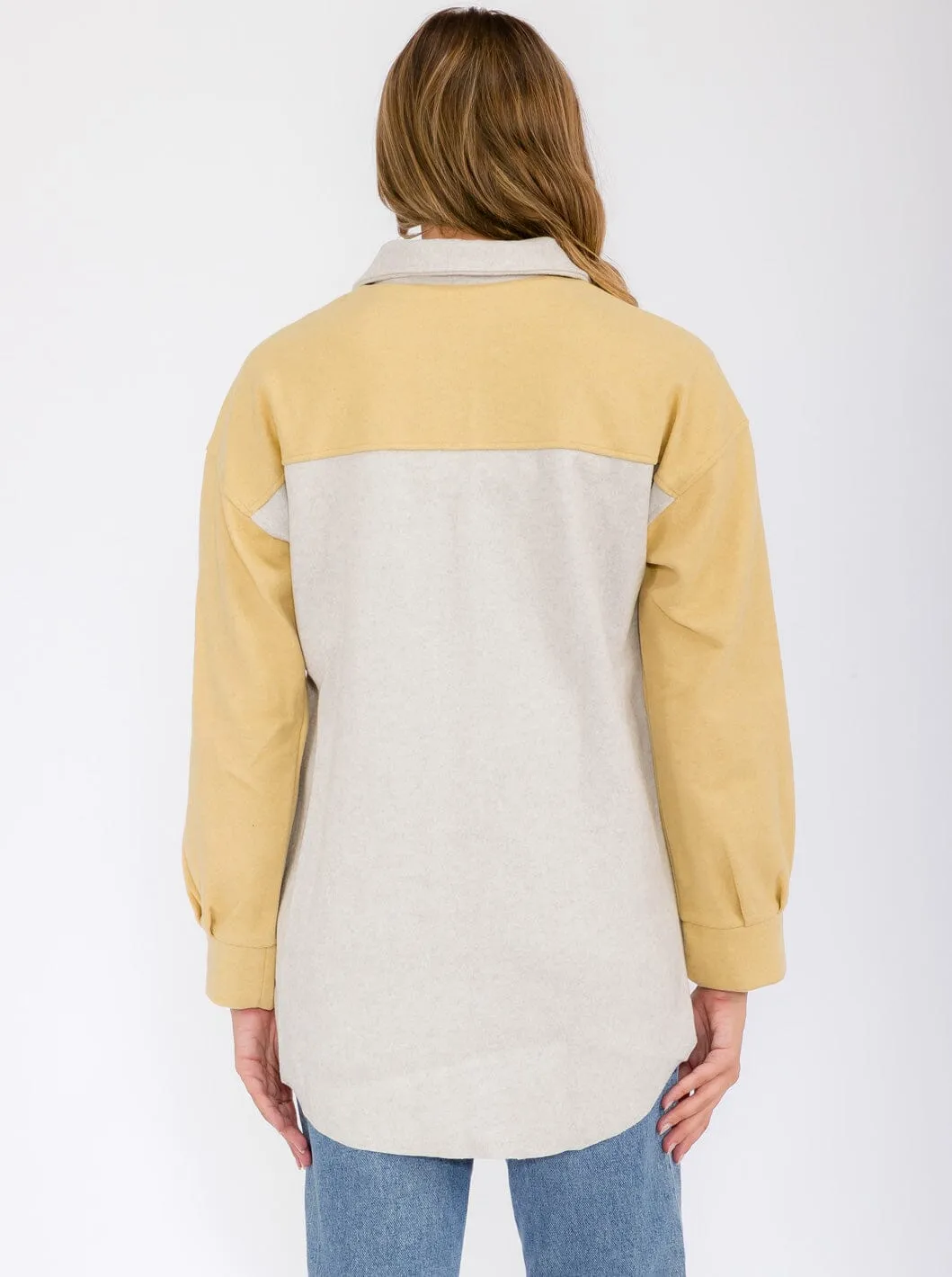 WOMEN'S LONG SLEEVE POCKETS BUTTON UP COLORBLOCK JACKET