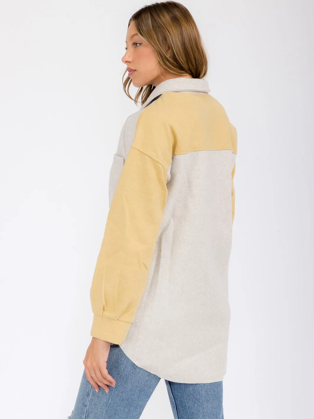 WOMEN'S LONG SLEEVE POCKETS BUTTON UP COLORBLOCK JACKET