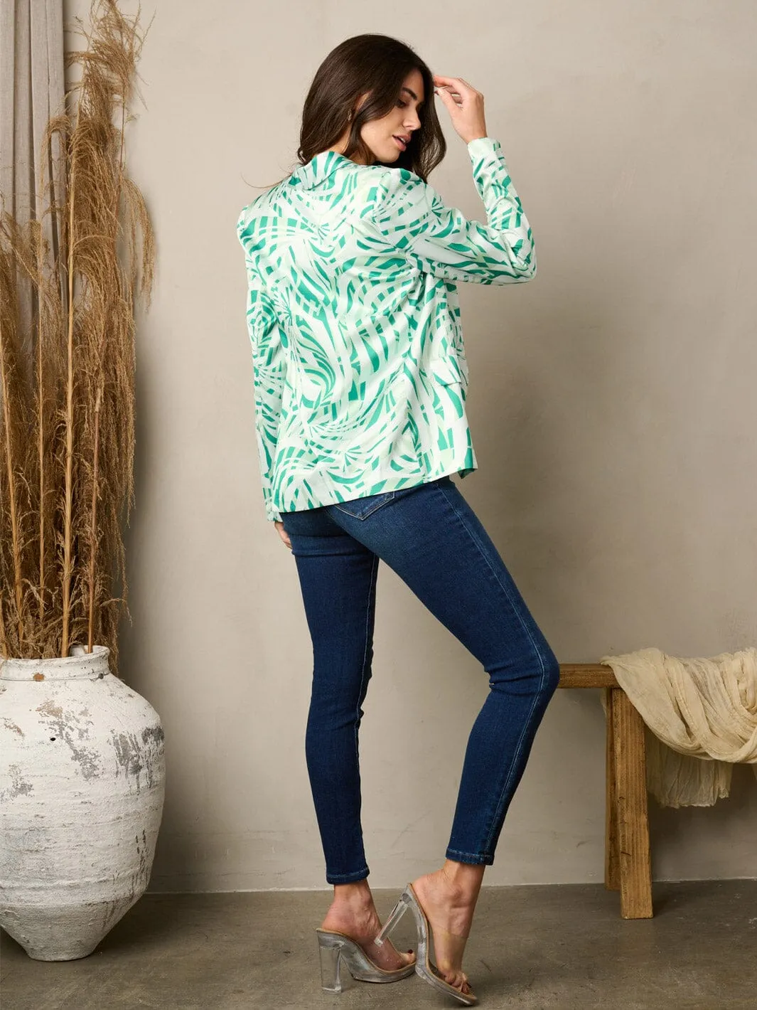 WOMEN'S LONG SLEEVE PRINTED SILK BLAZER