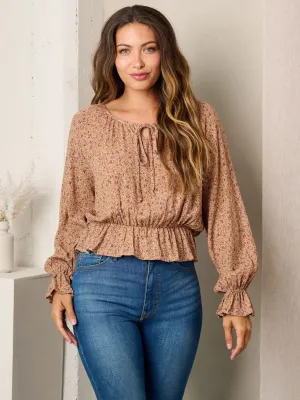 WOMEN'S LONG SLEEVE RUFFLE FLORAL BLOUSE TOP