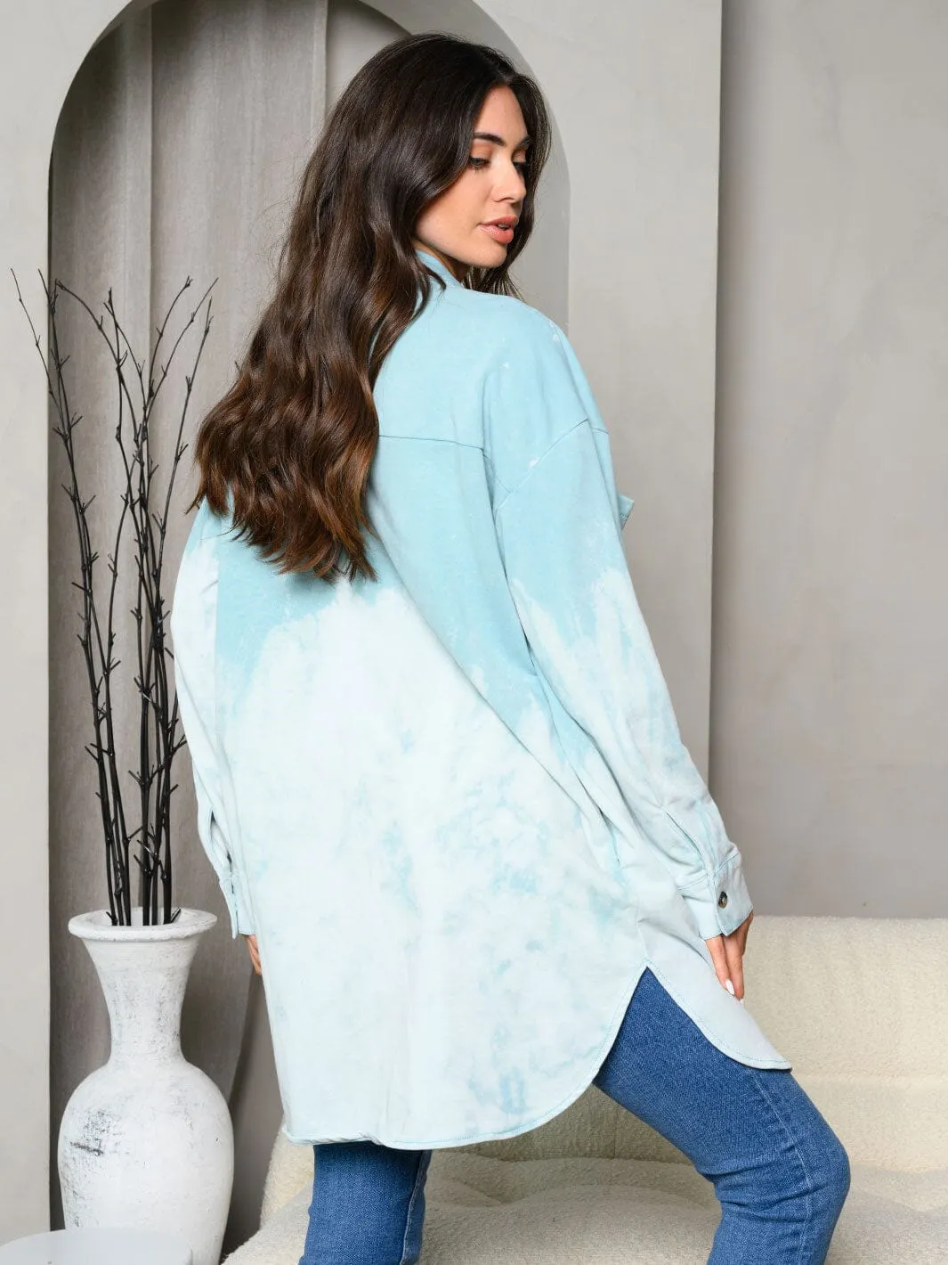 WOMEN'S LONG SLEEVE WASHED FRONT POCKETS BUTTON UP JACKET
