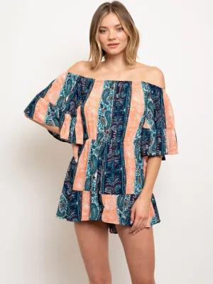 WOMEN'S OFF SHOULDER MULTI PRINT ROMPER