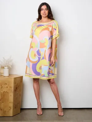 WOMEN'S SHORT SLEEVE MULTI PRINT TUNIC MINI DRESS