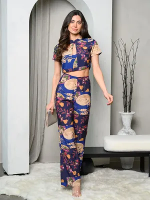 WOMEN'S SHORT SLEEVE TOP & PANTS MULTI PRINT SET