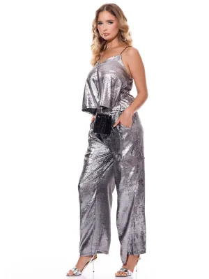 WOMEN'S SLEEVELESS TANK TOP & WIDE LEG PANTS SHIMMER 2PC. SET