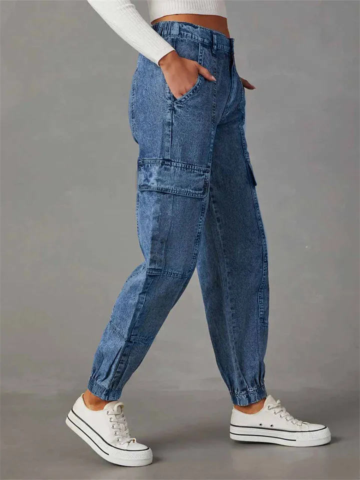 Women's Trendy High Waist Multi-Pocket Cargo Jeans